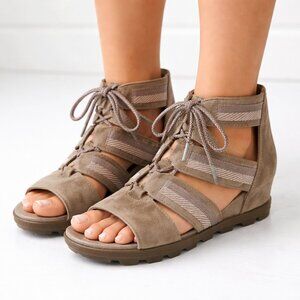 Sorel Sandals Womens Sz 7 Joanie II Gladiator Brown Leather Lace Up Wedge Shoe